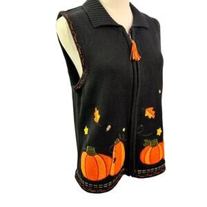 Christopher and Banks Halloween Fall Embroidered Zip Sweater Vest Women’s medium